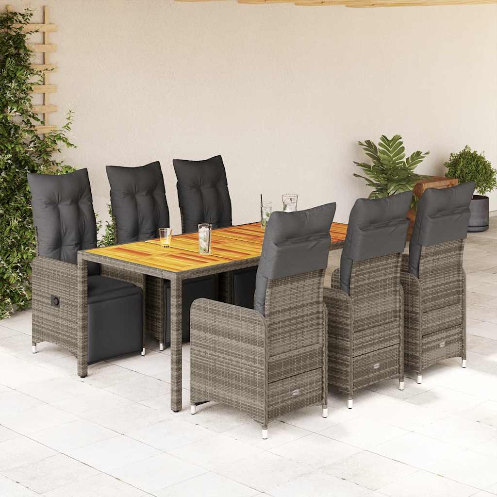 vidaXL 3-delige Bistroset met kussens poly rattan grijs