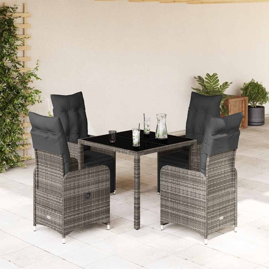 vidaXL 3-delige Bistroset met kussens poly rattan grijs