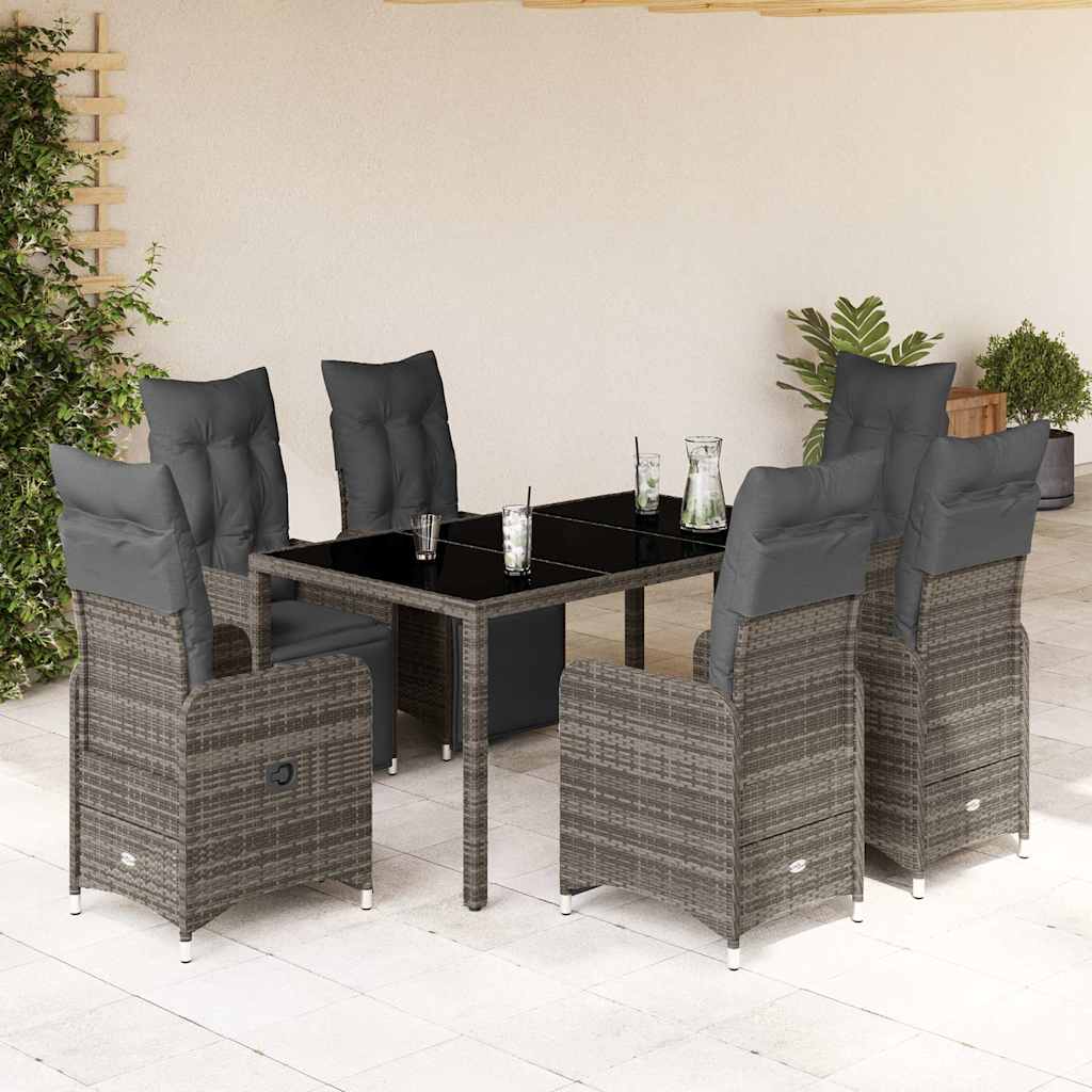 vidaXL 3-delige Bistroset met kussens poly rattan grijs