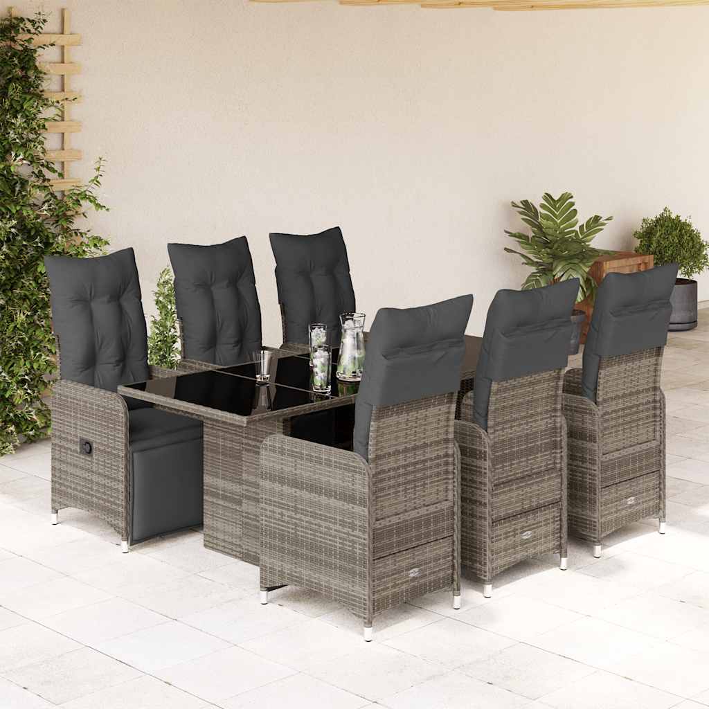 vidaXL 3-delige Bistroset met kussens poly rattan grijs