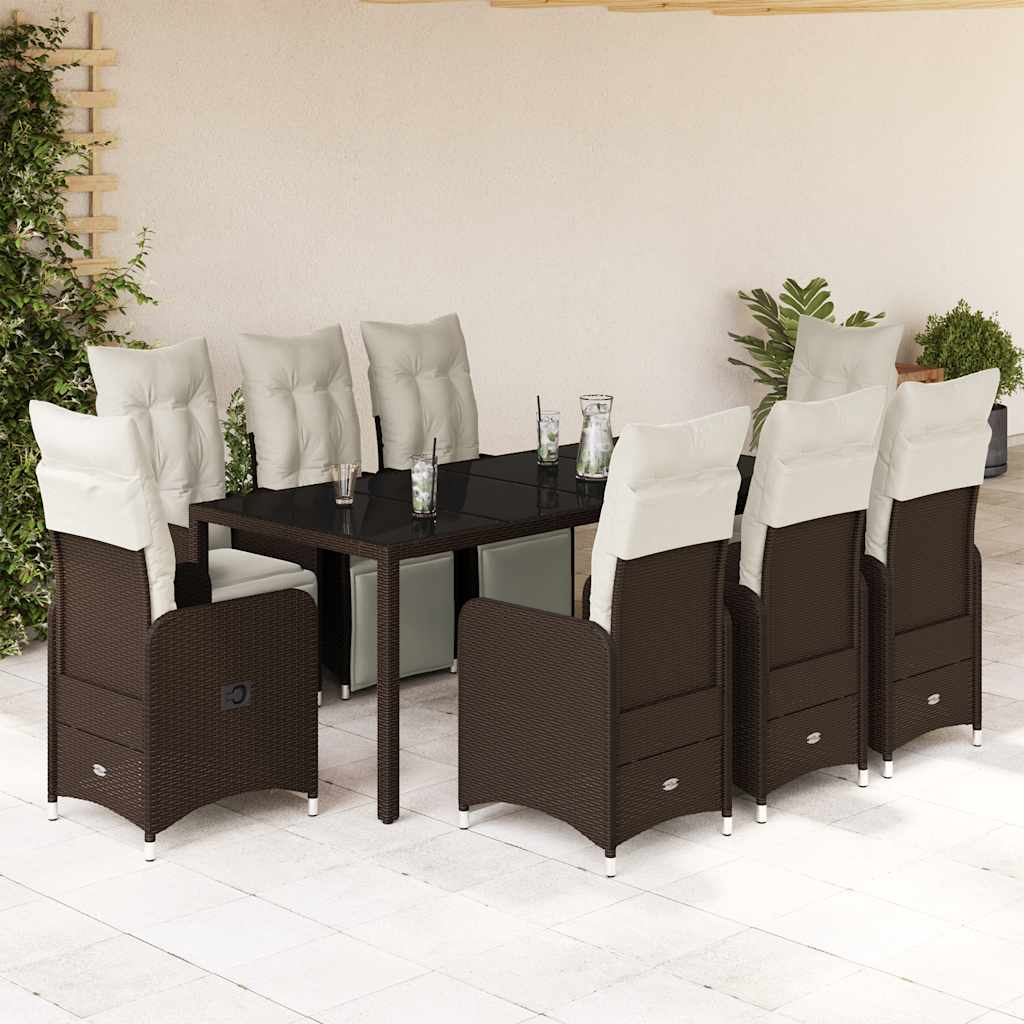 vidaXL 3-delige Bistroset met kussens poly rattan bruin