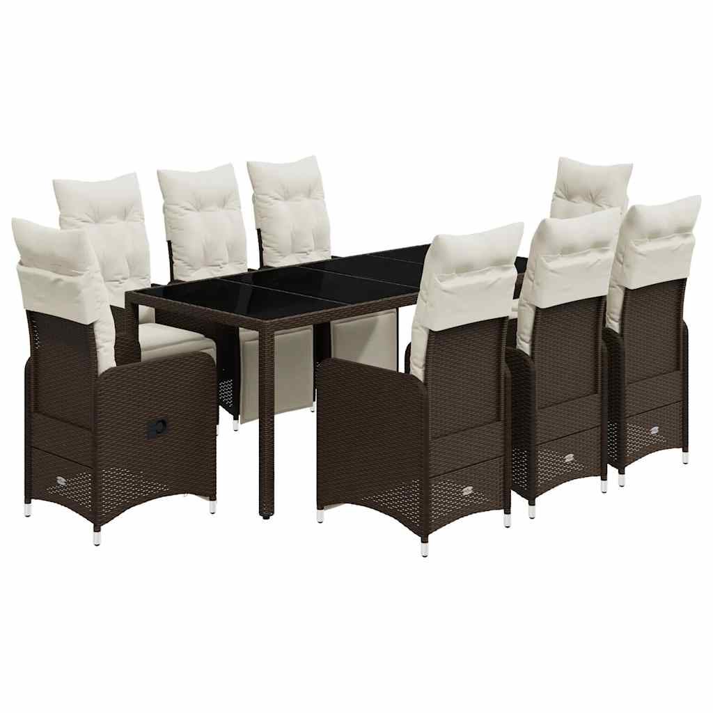 vidaXL 3-delige Bistroset met kussens poly rattan bruin