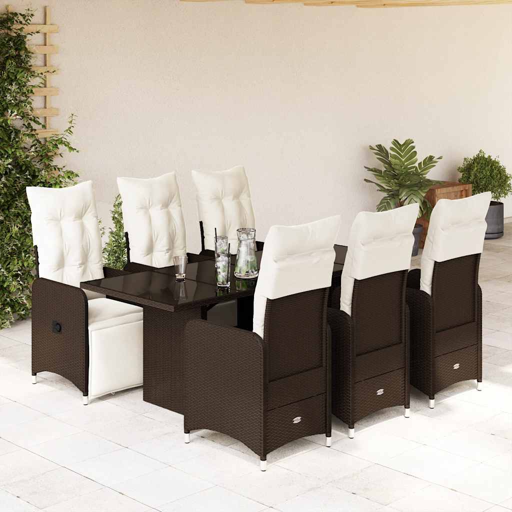 vidaXL 3-delige Bistroset met kussens poly rattan bruin