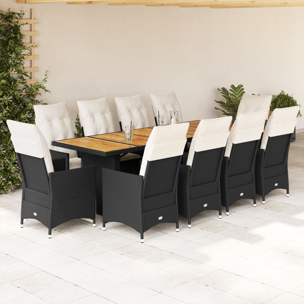 vidaXL 9-delige Bistroset met kussens poly rattan zwart