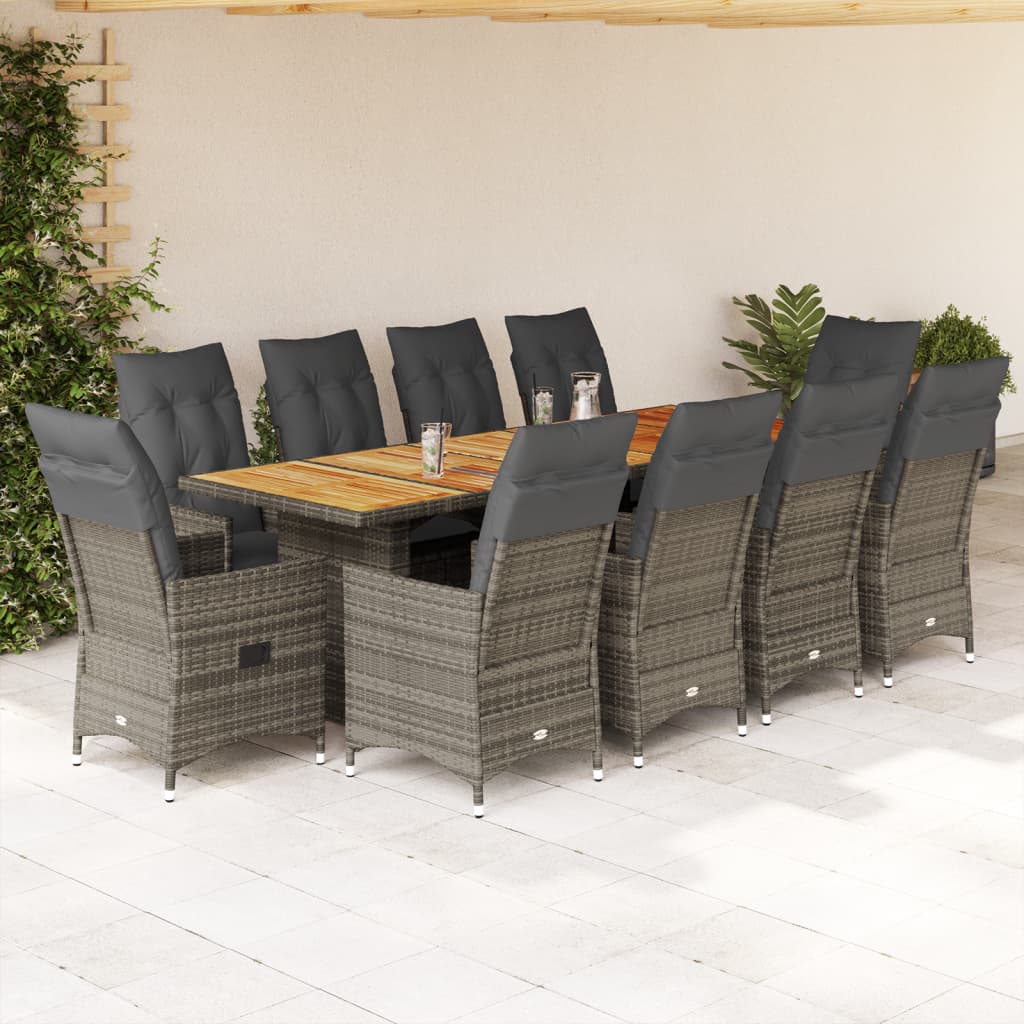 vidaXL 9-delige Bistroset met kussens poly rattan grijs