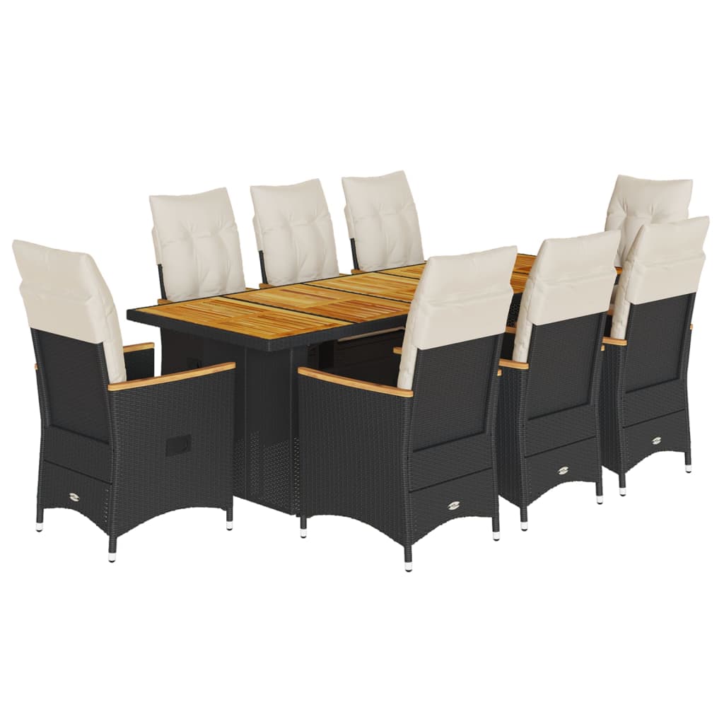 vidaXL 9-delige Tuinset met kussens poly rattan zwart