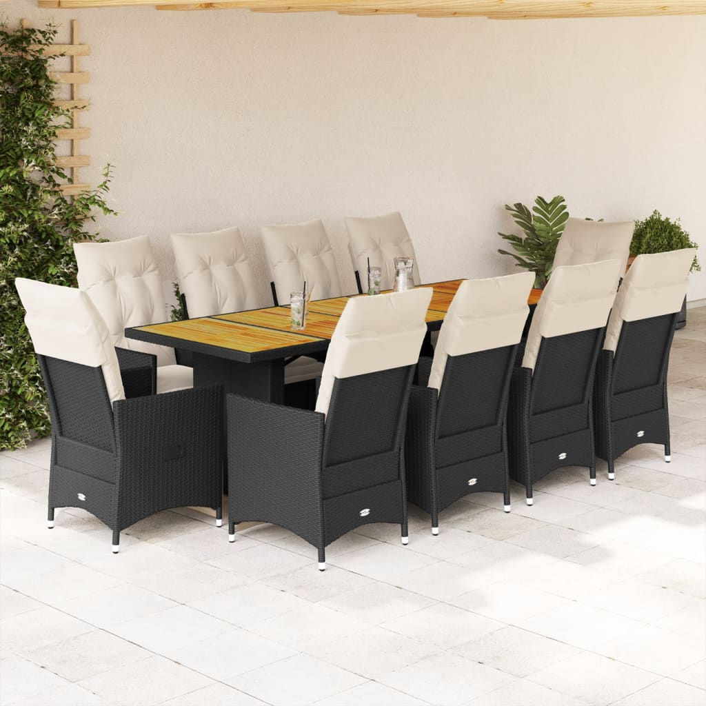 vidaXL 9-delige Bistroset met kussens poly rattan zwart