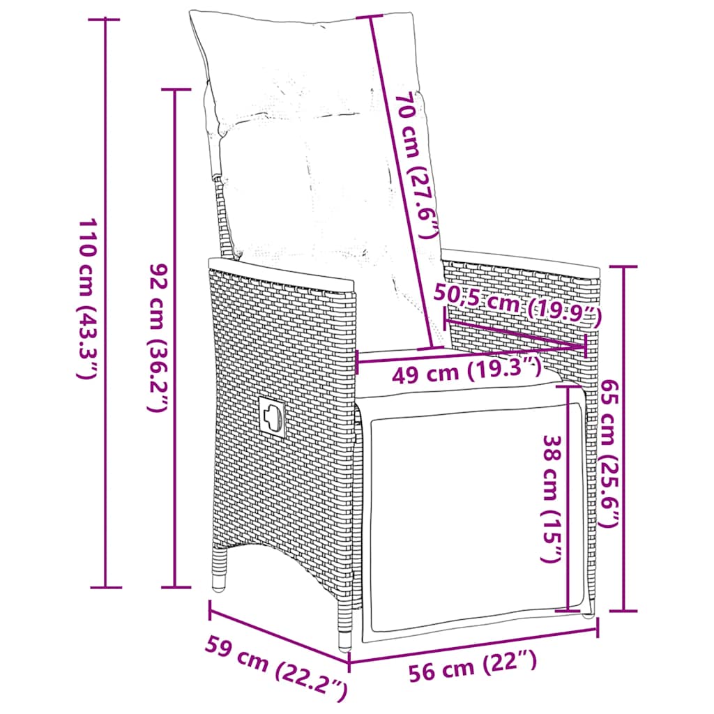 vidaXL 9-delige Bistroset met kussens poly rattan zwart