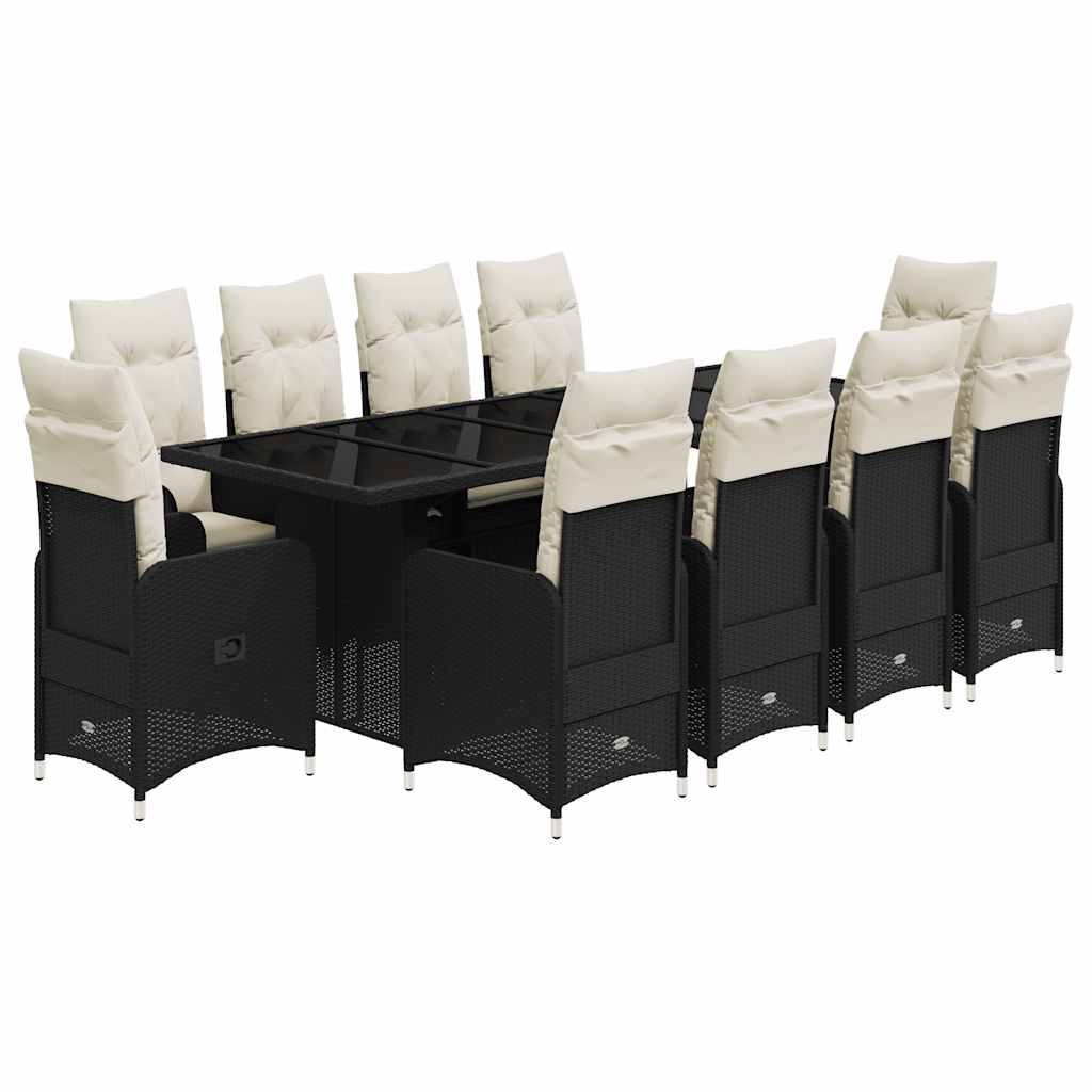 vidaXL 9-delige Bistroset met kussens poly rattan zwart