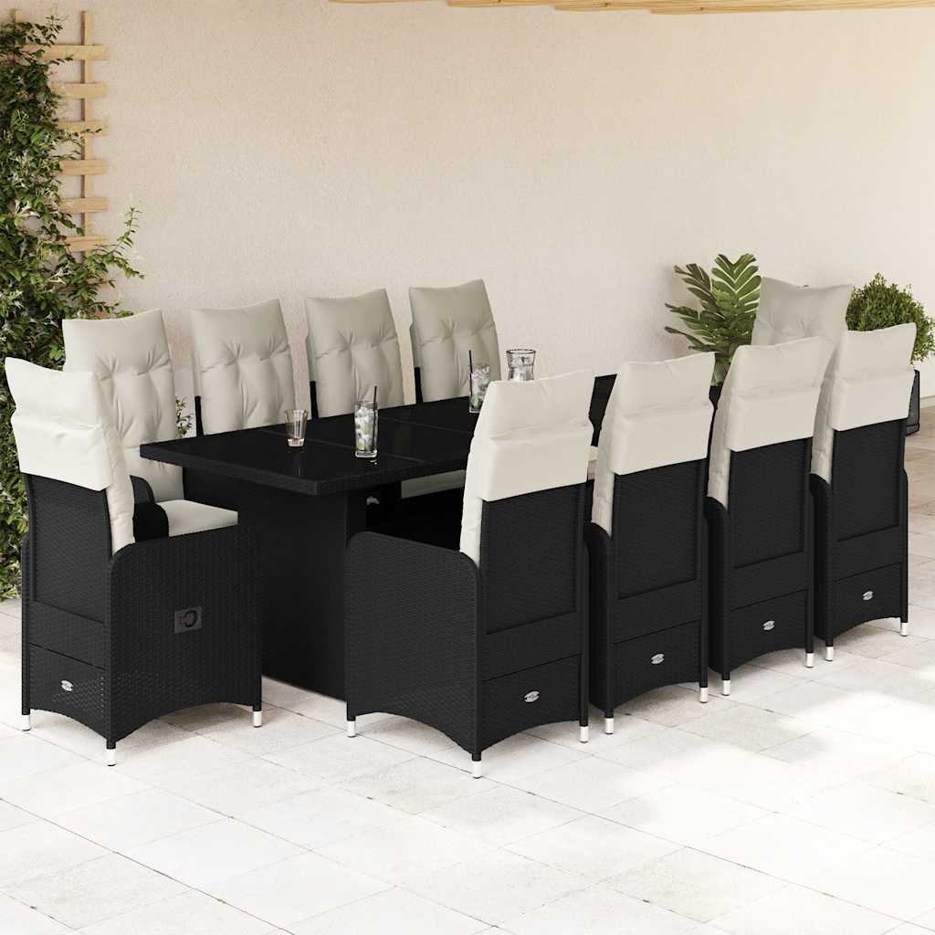 vidaXL 9-delige Bistroset met kussens poly rattan zwart