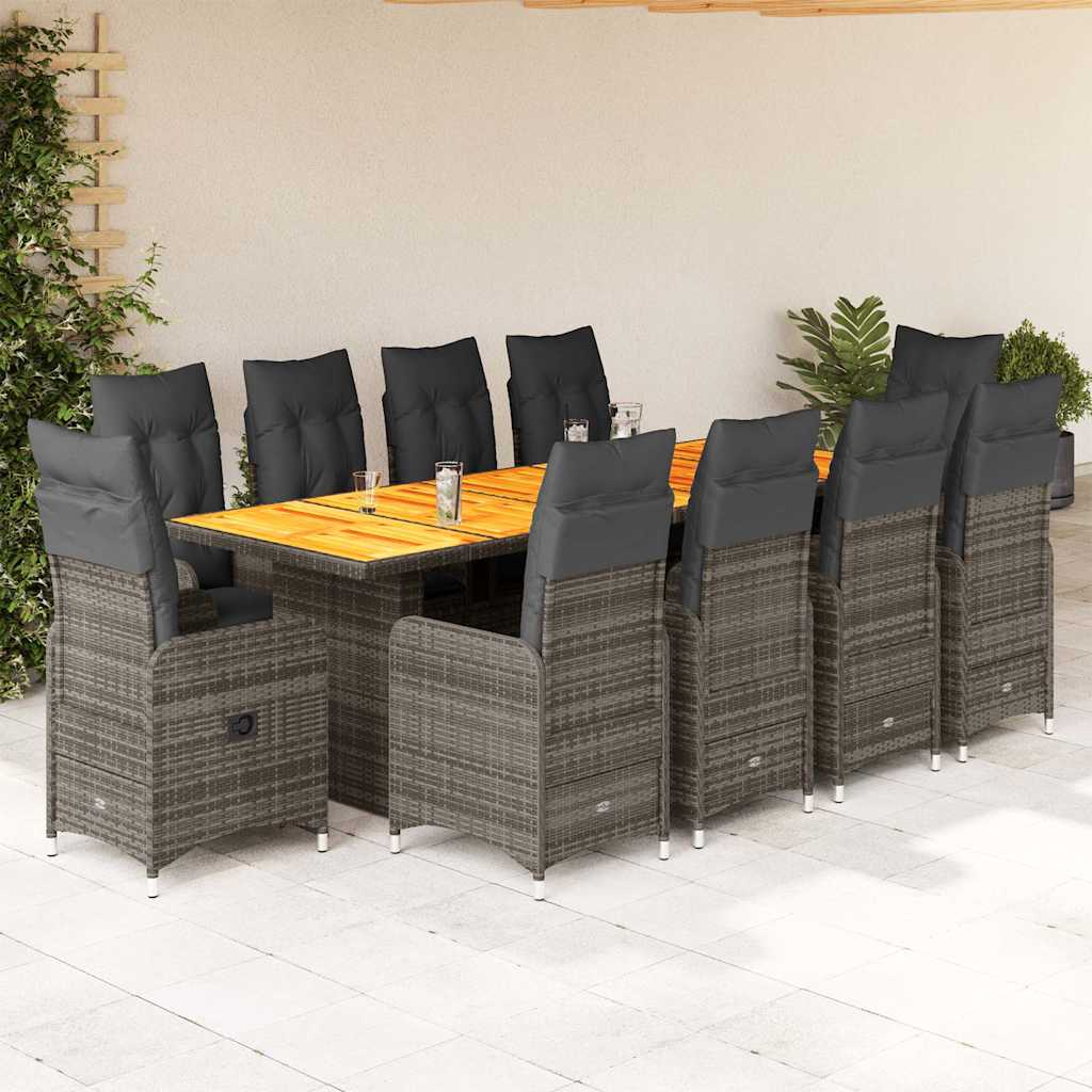 vidaXL 9-delige Bistroset met kussens poly rattan grijs