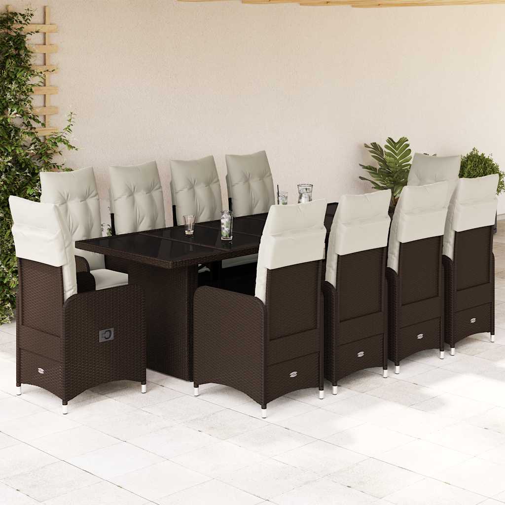 vidaXL 9-delige Bistroset met kussens poly rattan bruin