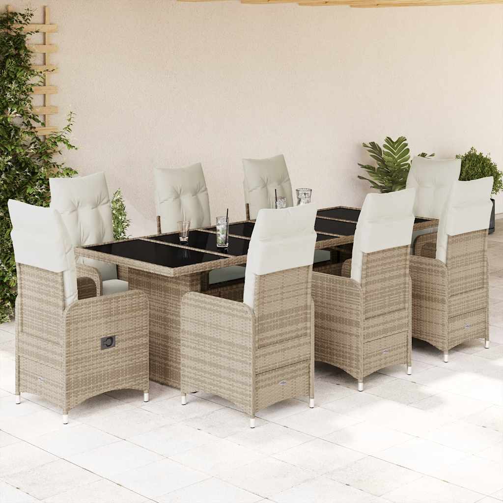vidaXL 9-delige Bistroset met kussens poly rattan bruin