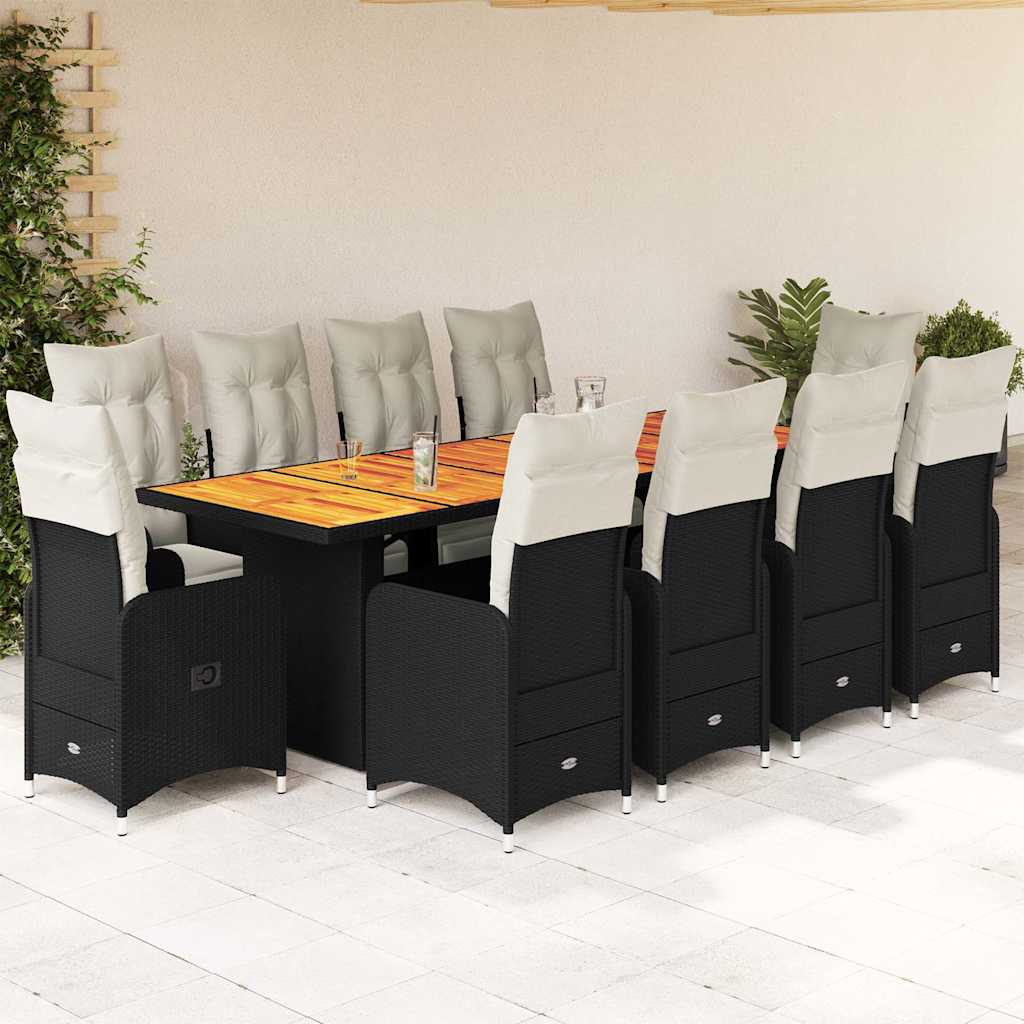vidaXL 9-delige Bistroset met kussens poly rattan zwart
