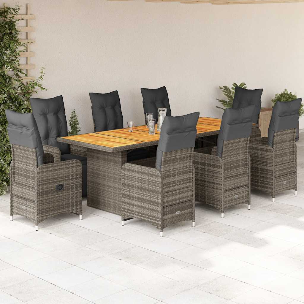 vidaXL 9-delige Bistroset met kussens poly rattan zwart