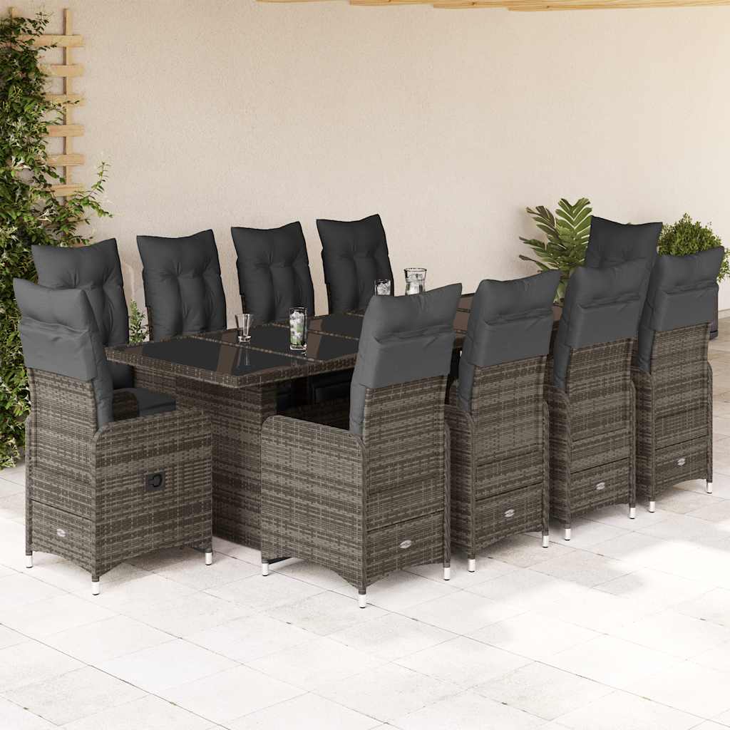 vidaXL 9-delige Bistroset met kussens poly rattan zwart