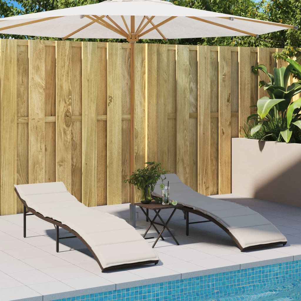 vidaXL Ligbedden 2 st met kussens poly rattan zwart