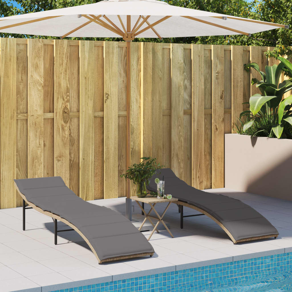vidaXL Ligbedden 2 st met kussens poly rattan zwart