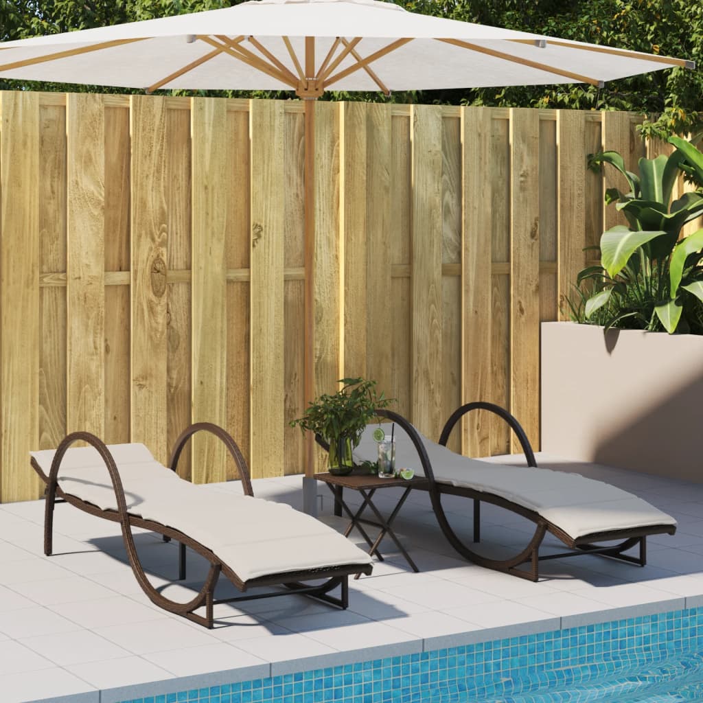 vidaXL Ligbedden 2 st met kussens poly rattan zwart