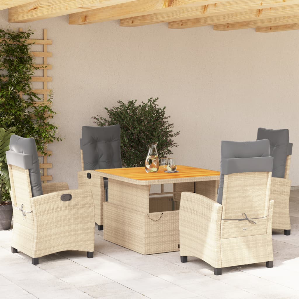 vidaXL 3-delige Tuinset met kussens poly rattan beige