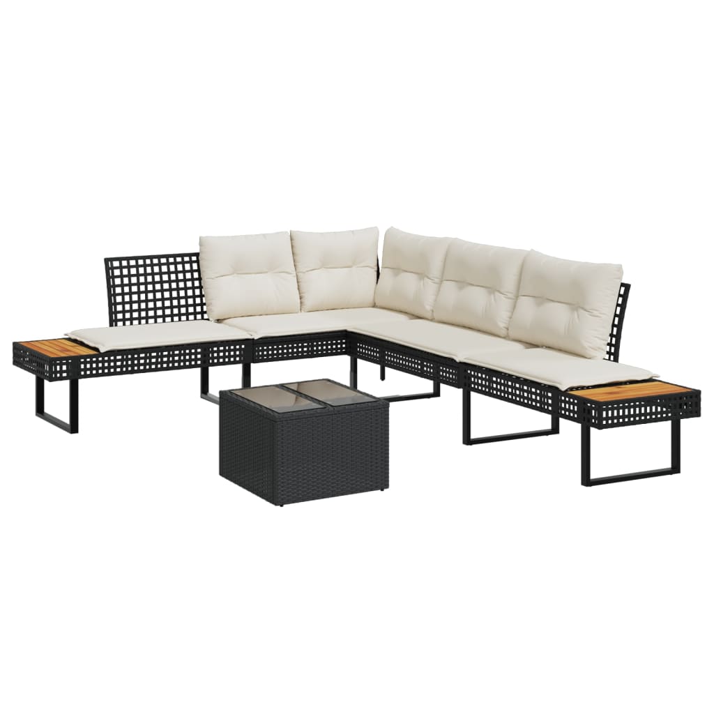 vidaXL 2-Piece Lounge Set with Cushions Poly Rattan and Glass Black