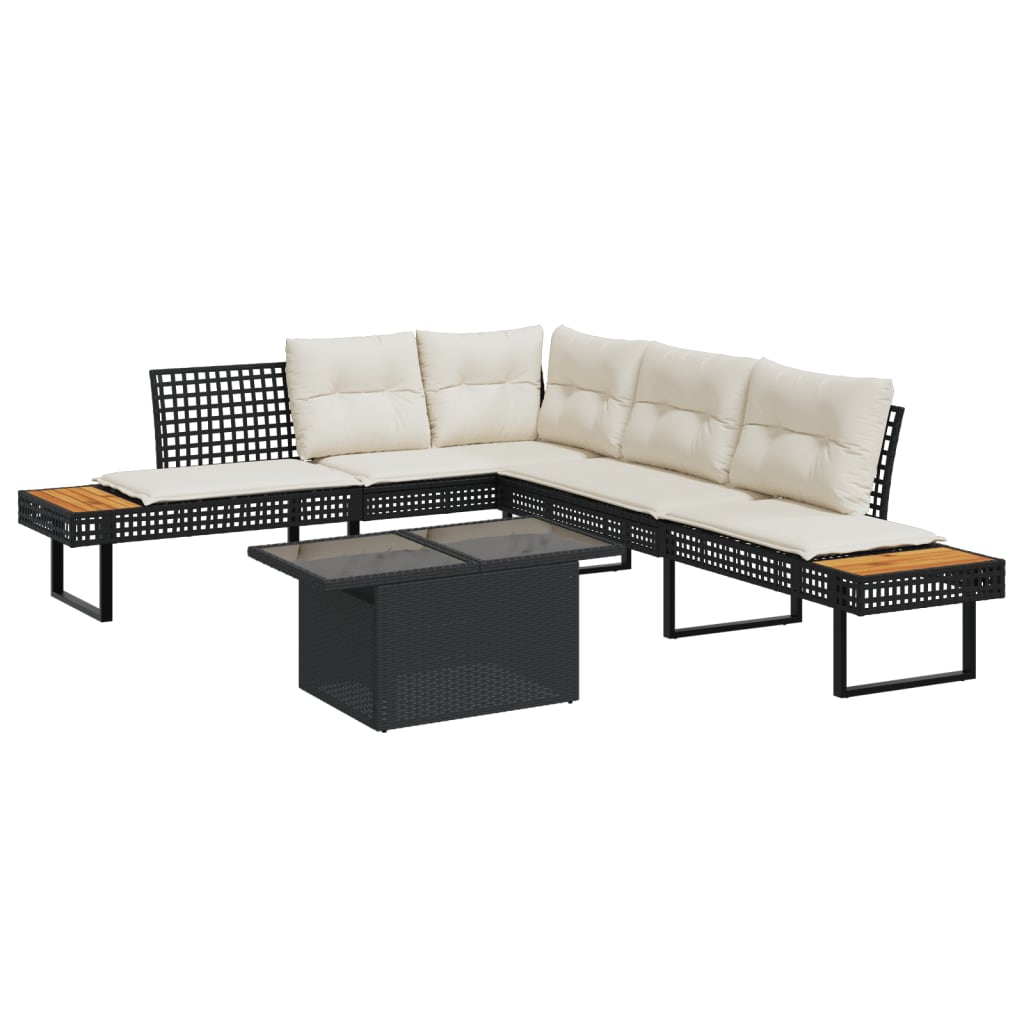 vidaXL 2-Piece Lounge Set with Cushions Poly Rattan and Glass Black