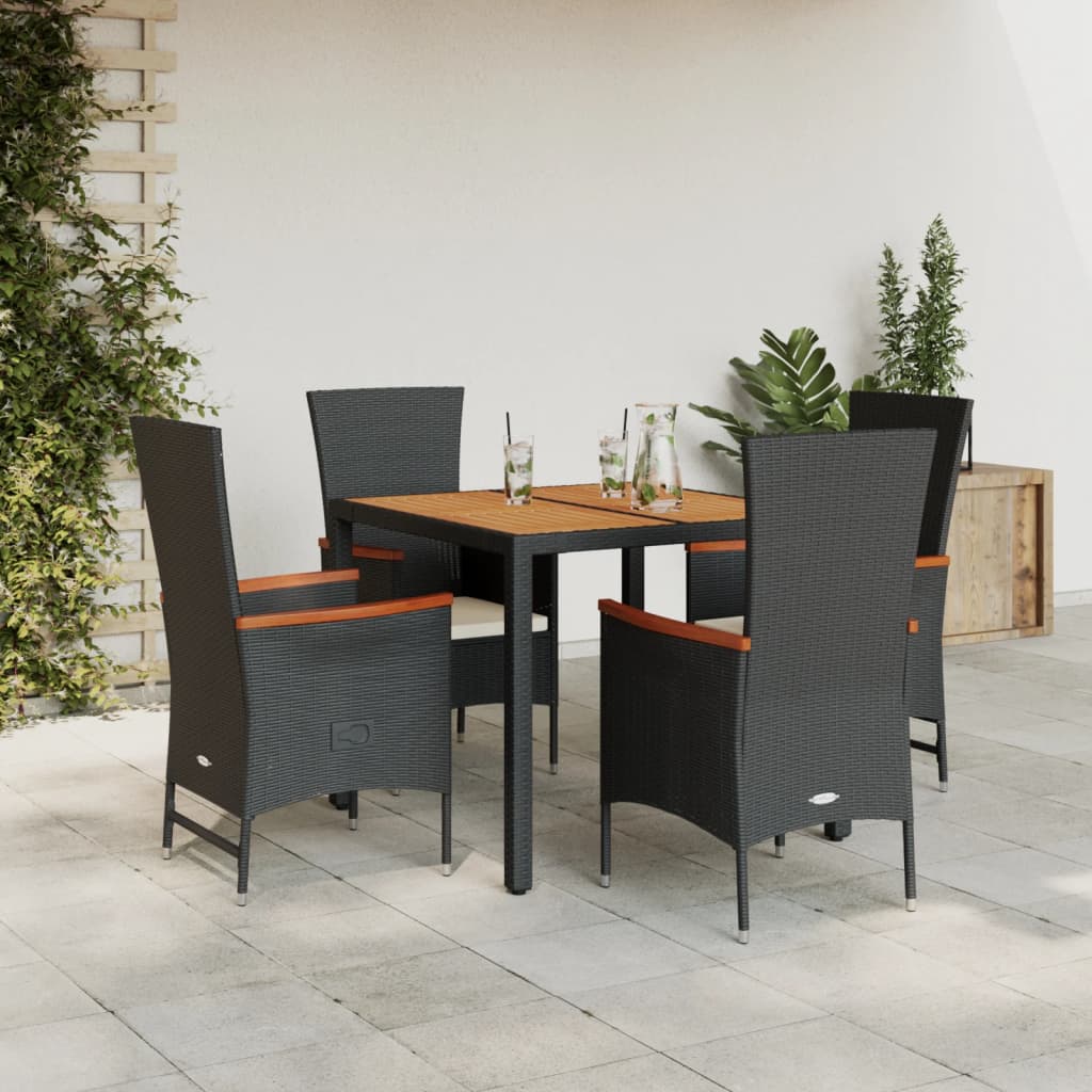 vidaXL 3-delige Tuinset met kussens poly rattan zwart