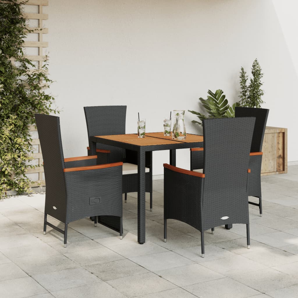 vidaXL 3-delige Tuinset met kussens poly rattan zwart