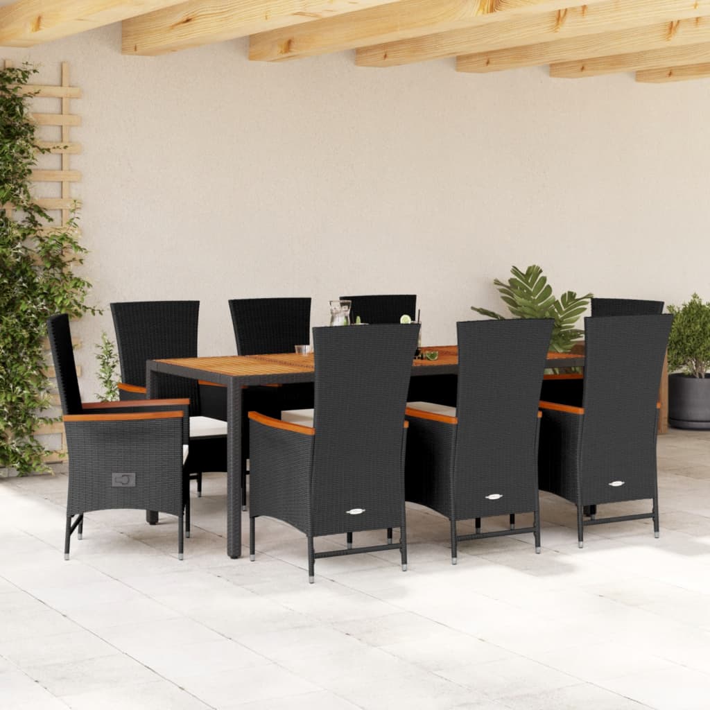 vidaXL 3-delige Tuinset met kussens poly rattan zwart