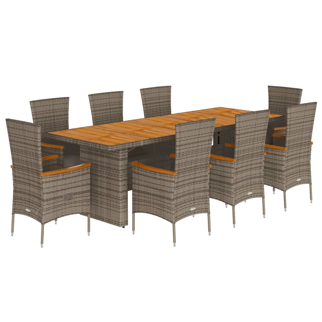 vidaXL 9-delige Tuinset met kussens poly rattan grijs