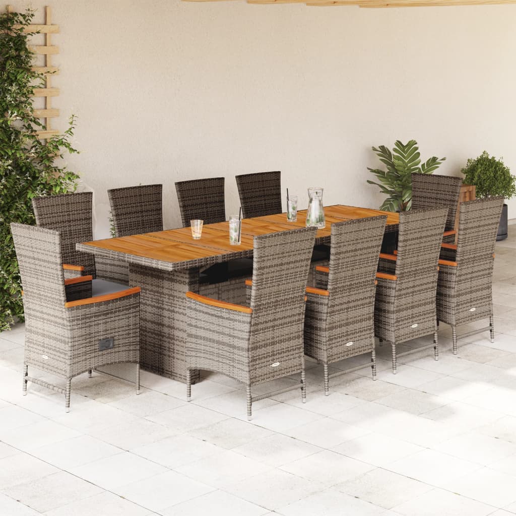 vidaXL 9-delige Tuinset met kussens poly rattan grijs