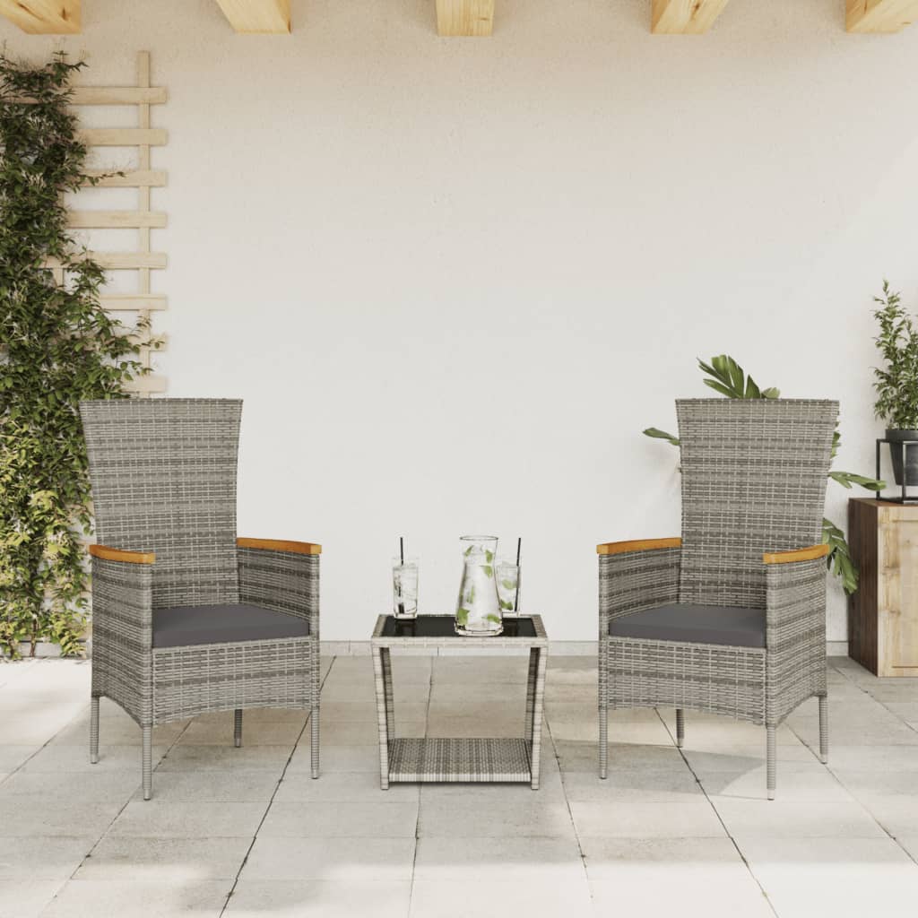 vidaXL 3-Piece Lounge Set with Cushions Poly Rattan Grey