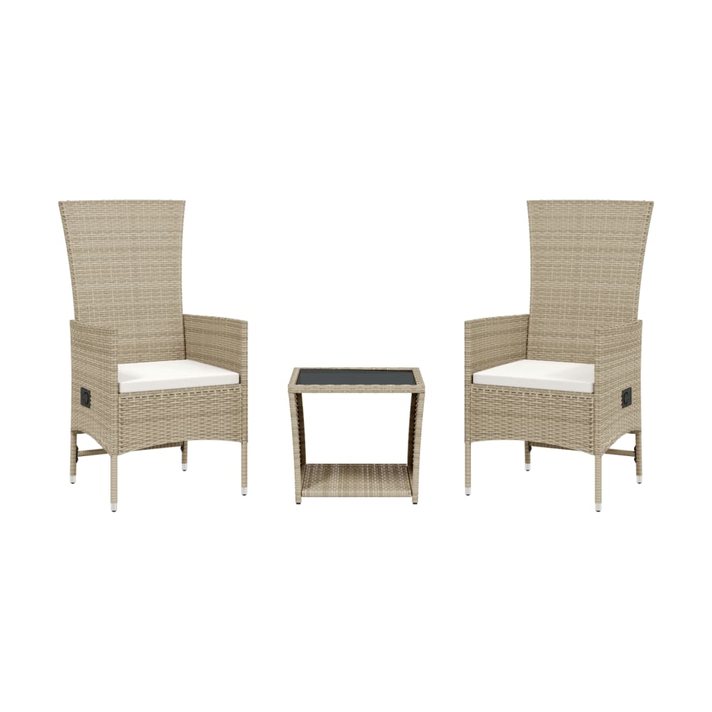 vidaXL 3-Piece Garden Lounge Set with Cushions Poly Rattan Beige