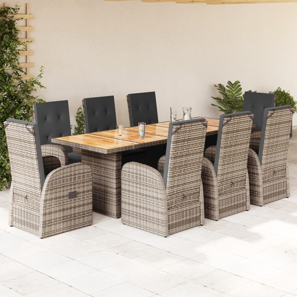 vidaXL 7-delige Tuinset met kussens poly rattan grijs