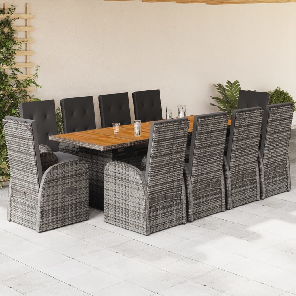 vidaXL 7-delige Tuinset met kussens poly rattan grijs