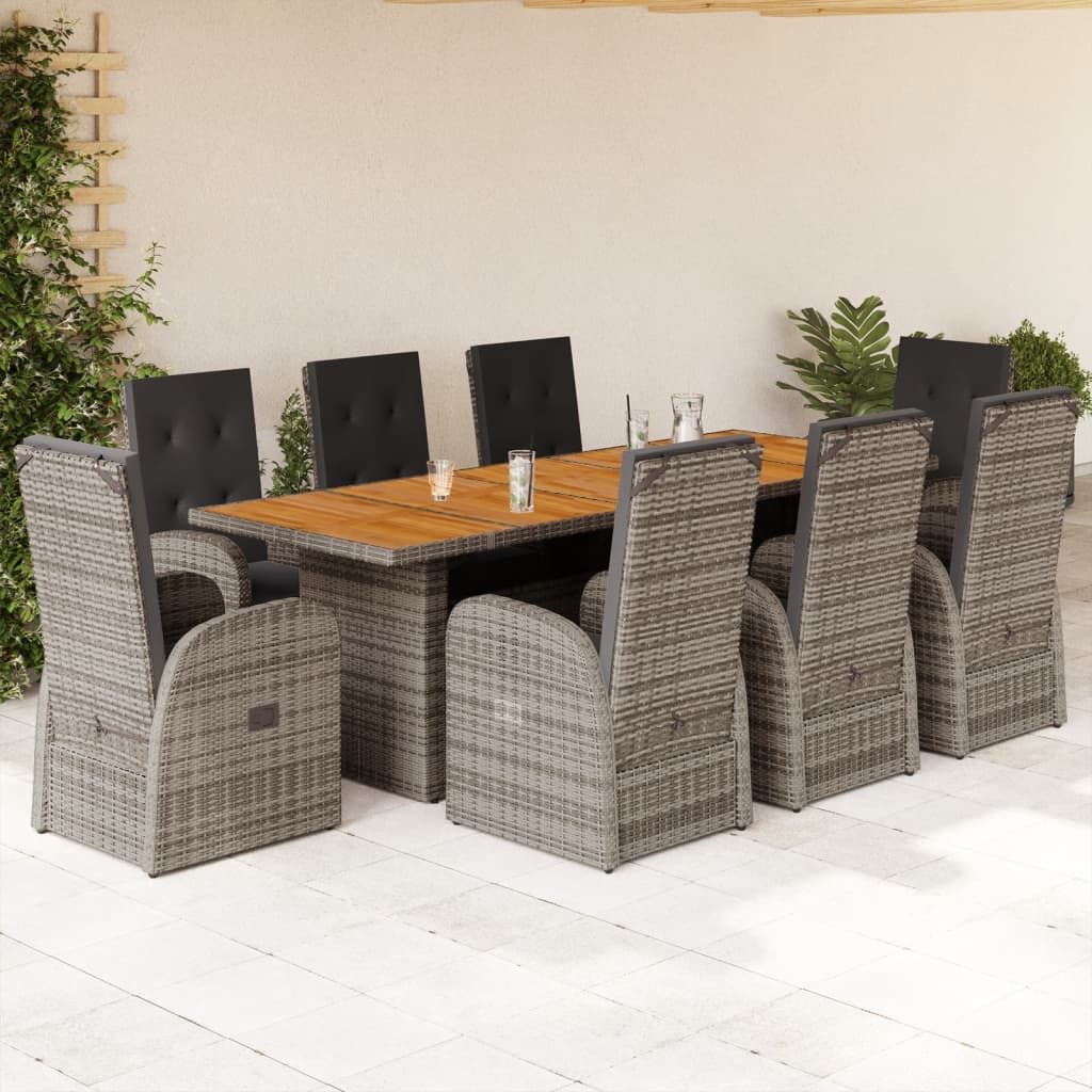 vidaXL 7-delige Tuinset met kussens poly rattan grijs