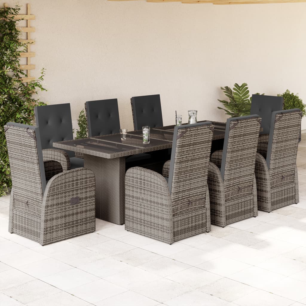 vidaXL 7-delige Tuinset met kussens poly rattan grijs