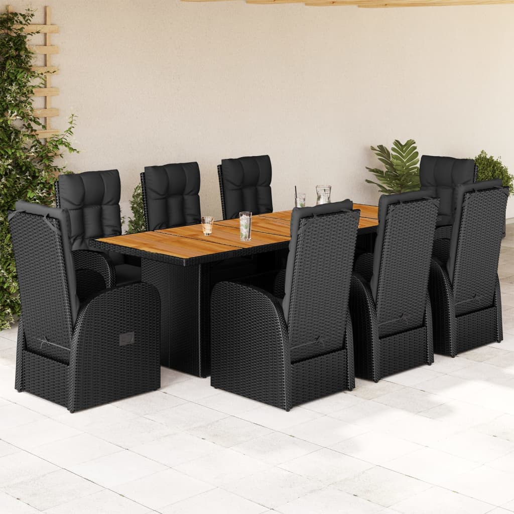 vidaXL 7-delige Tuinset met kussens poly rattan zwart