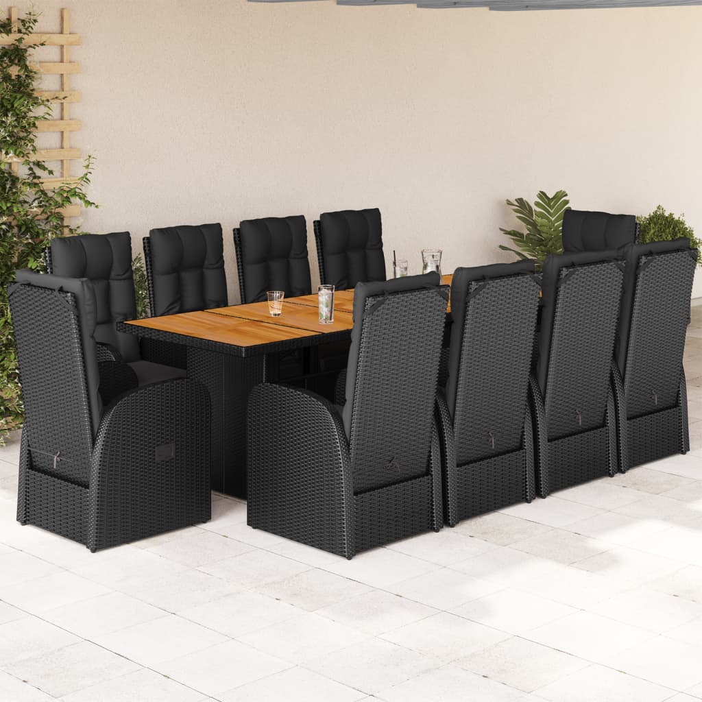 vidaXL 7-delige Tuinset met kussens poly rattan zwart
