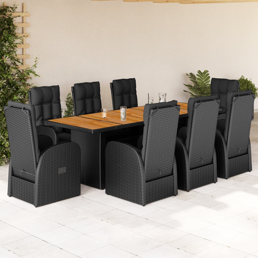 vidaXL 7-delige Tuinset met kussens poly rattan zwart