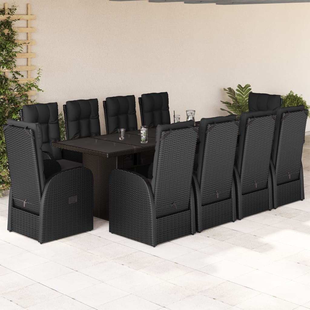 vidaXL 7-delige Tuinset met kussens poly rattan zwart