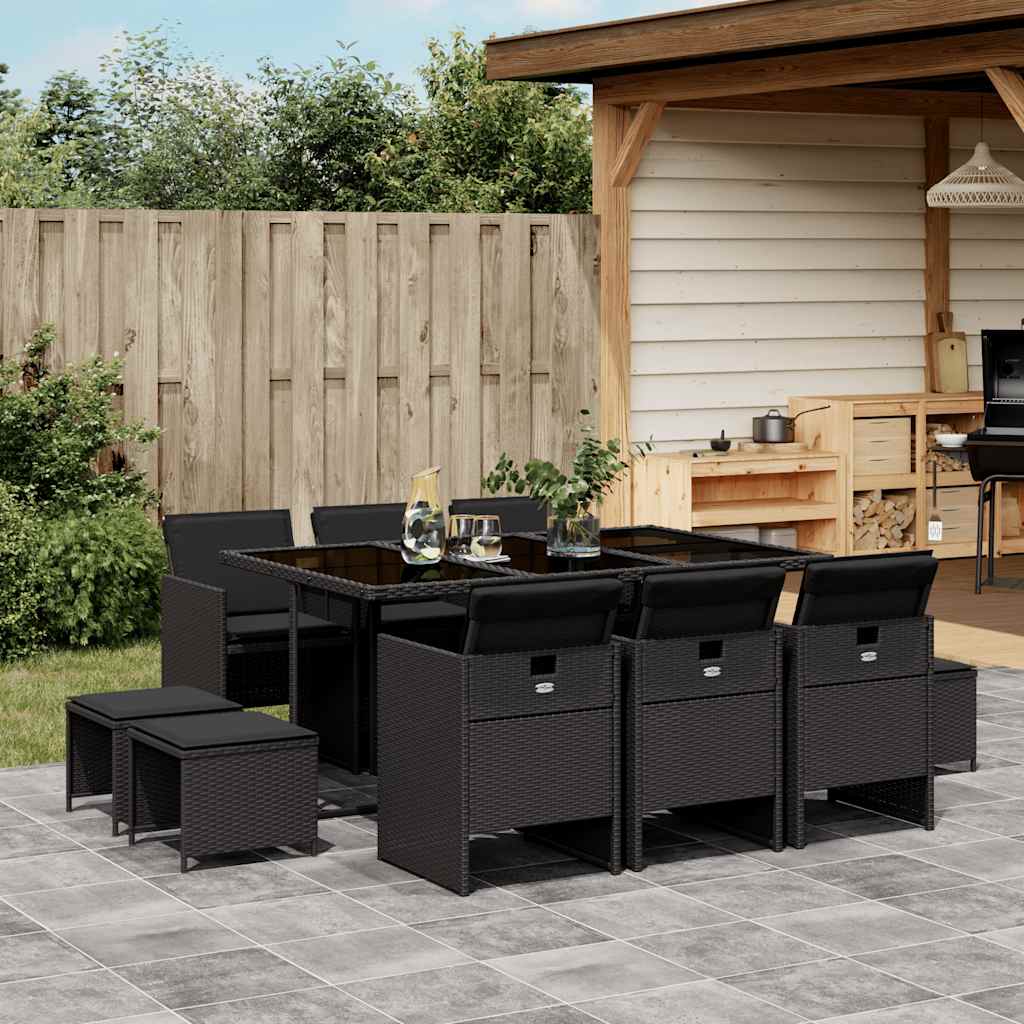 vidaXL 9-delige Tuinset poly rattan zwart