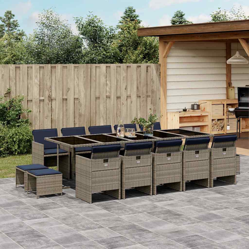 vidaXL 9-delige tuinset met kussens, grijs polyrotan