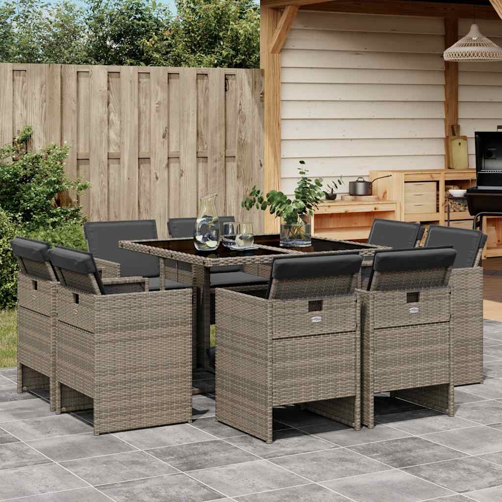 vidaXL 9-delige Tuinset poly rattan zwart