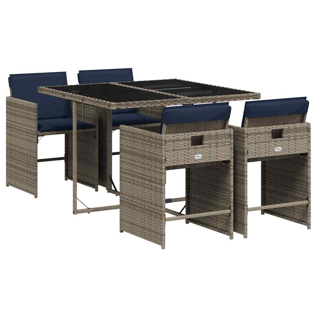 vidaXL 5-delige tuinset met kussens, grijs polyrotan