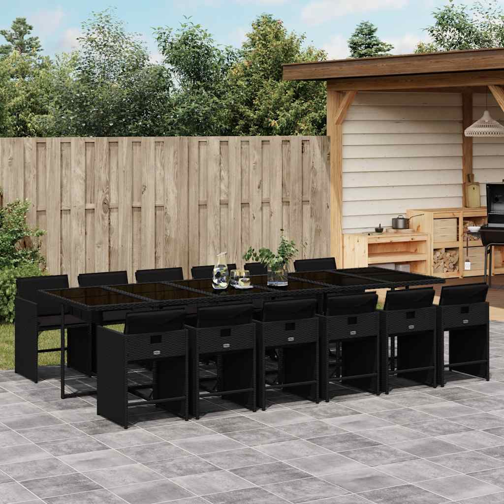 vidaXL 5-delige Tuinset met kussens poly rattan zwart