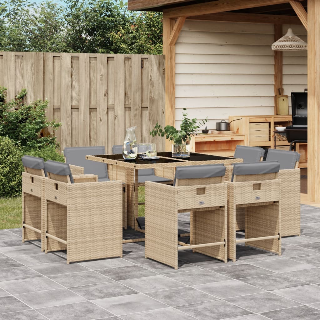 vidaXL 9-delige Tuinset poly rattan zwart