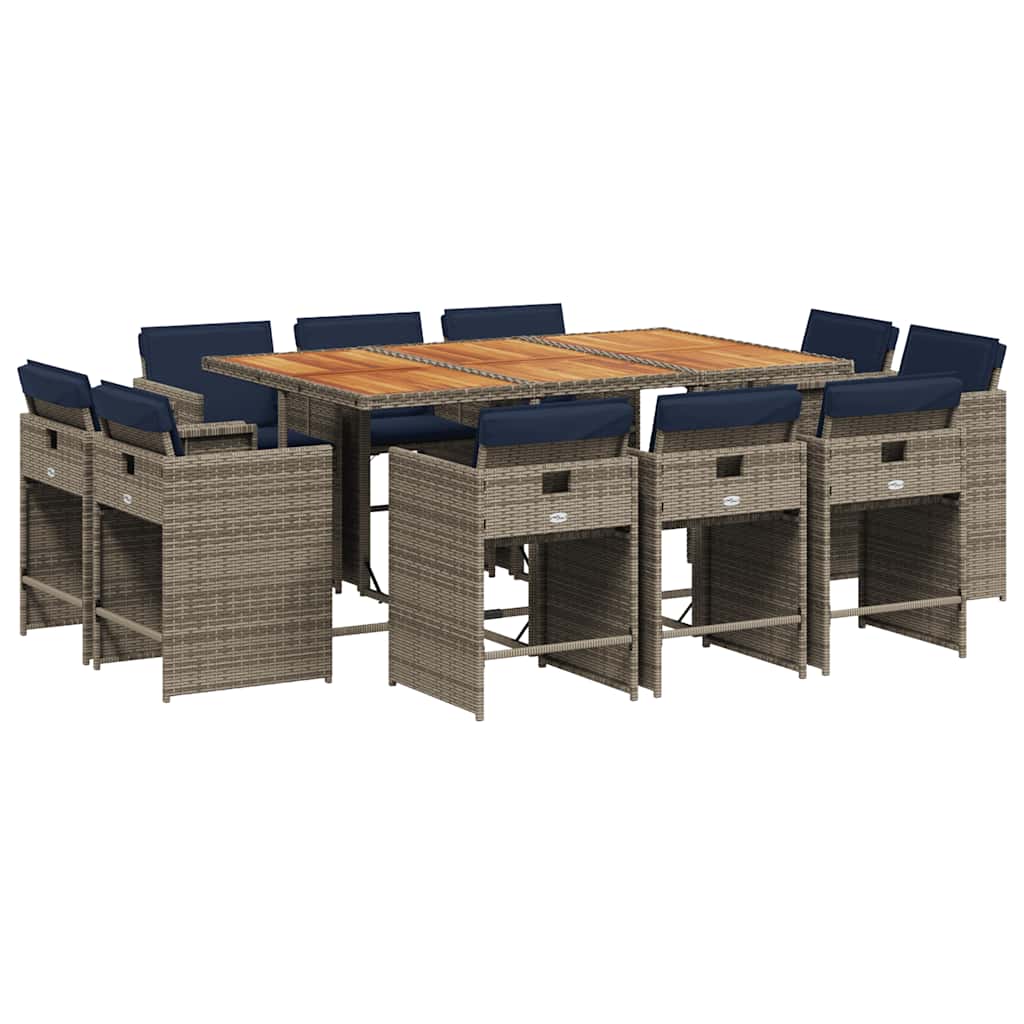 vidaXL 9-piece Garden Dining Set with Cushions Grey Poly Rattan
