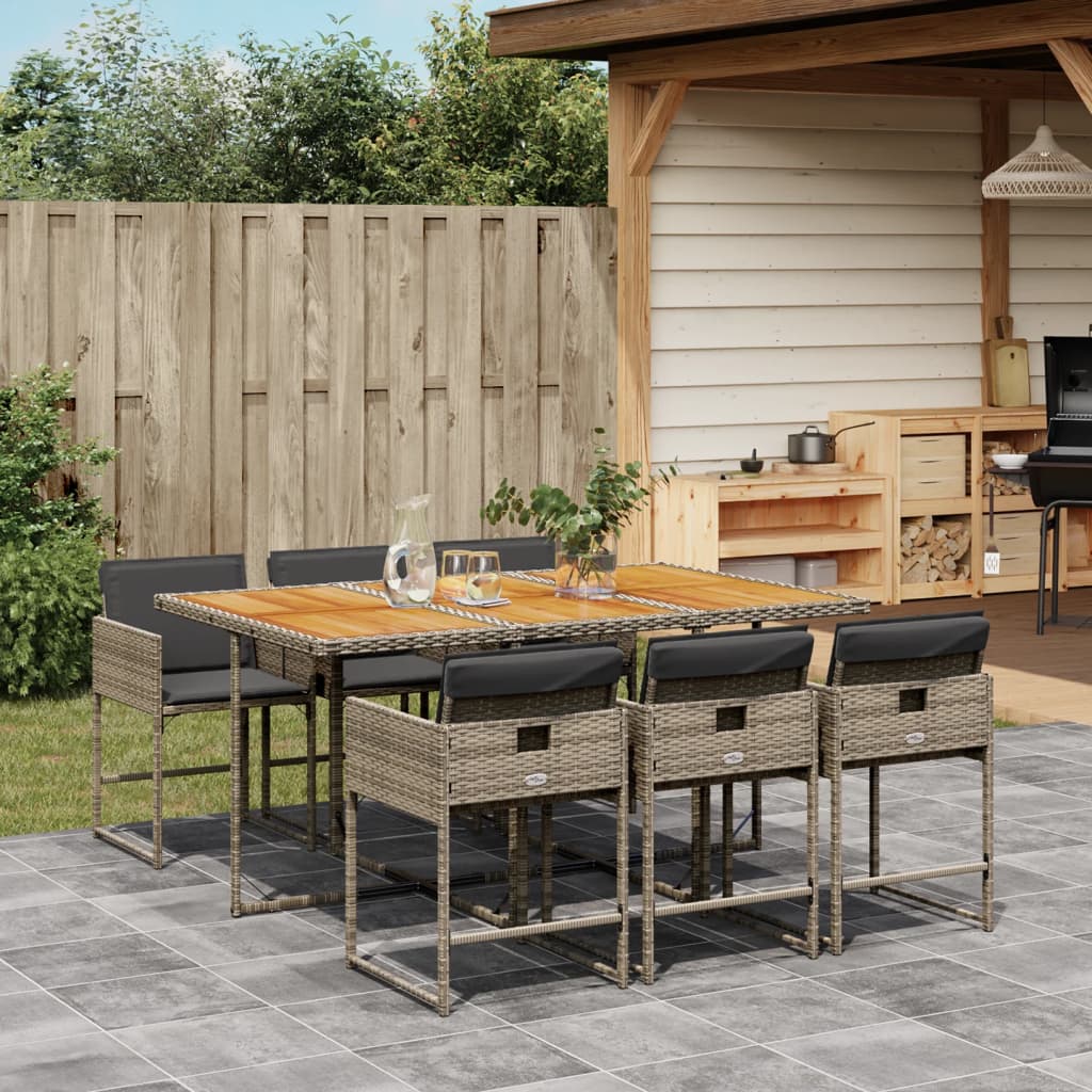 vidaXL 5-delige Tuinset met kussens poly rattan zwart