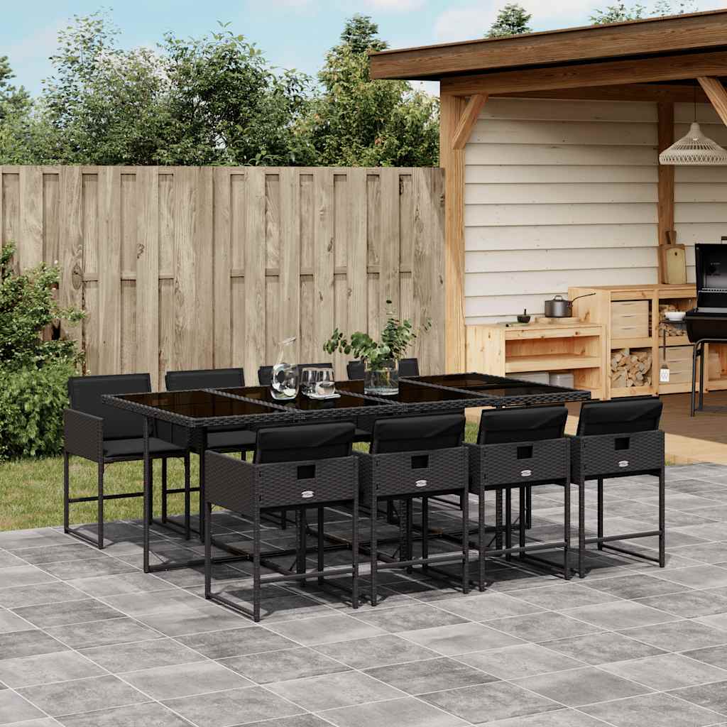 vidaXL 5-delige Tuinset met kussens poly rattan zwart